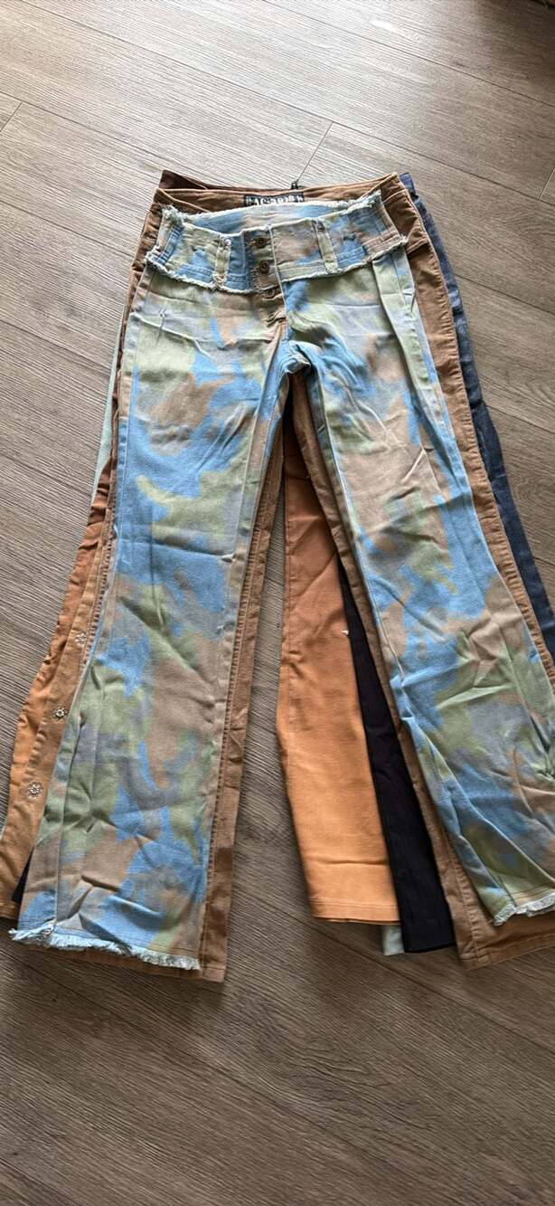 Andrew Mackenzie Camouflage and Corduroy Low-Rise Flare Pants